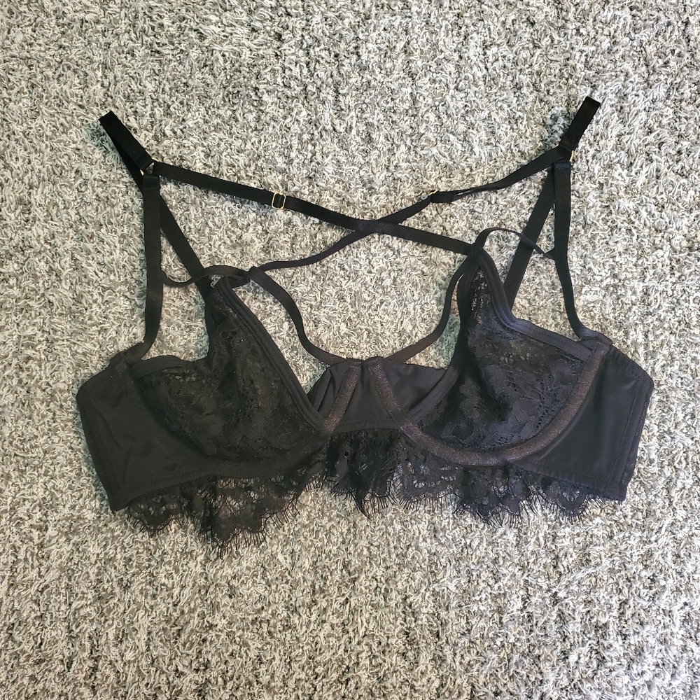 Peek & Beau, Strappy Black Lace Bra, Size 36 C